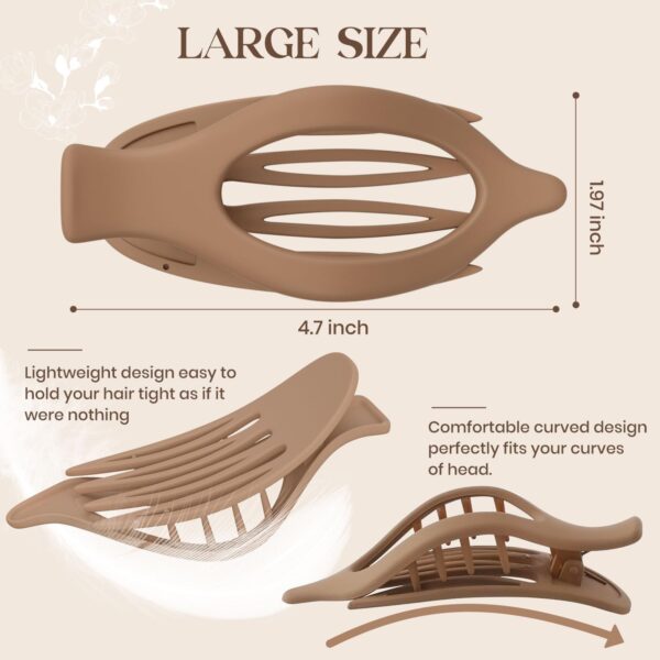 6 PCS Large Flat Hair Clips for Women Girls, French Concord Lay Down Claw Clips for Thick Thin Hair, Comfortable Curved Flat Clips, Matte Non-slip Strong Hold Hair Accessories, Brown