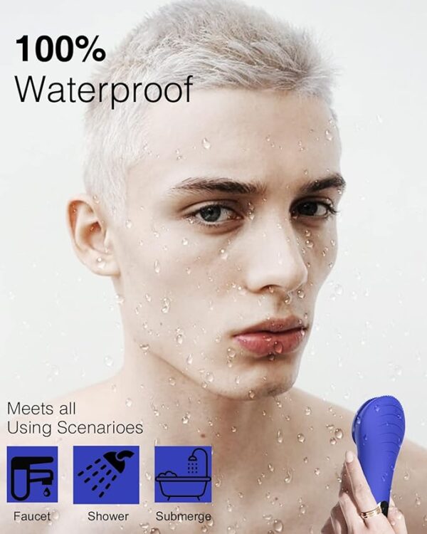 NågraCoola CLIE Facial Cleansing Brush, Waterproof and Rechargeable Face Scrub Brush for Men & Women, Cleansing, Exfoliating and Massaging, Electric Face Scrubber - Blue - Image 2