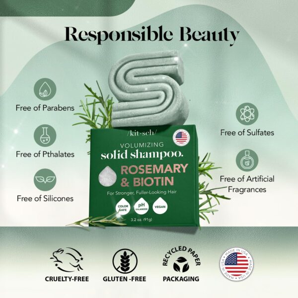 Kitsch Rosemary & Biotin Volumizing Natural Shampoo Bar | Strengthening & Thickening Shampoo for All Hair Types, Made in USA, Vegan, Paraben Sulfate & Cruelty Free Soap - Image 4