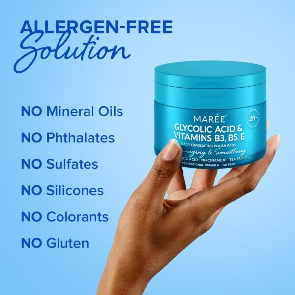 MAREE Glycolic Acid Pads - Toner Pads for Face Cleansing - Tea Tree Oil, Salicylic Acid & Vitamins E, B3, B5 - Facial Peel & Radiance Deep Cleaning Effect - 50 Count - Image 3