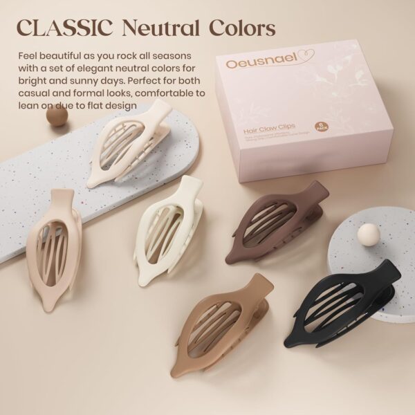 6 PCS Large Flat Hair Clips for Women Girls, French Concord Lay Down Claw Clips for Thick Thin Hair, Comfortable Curved Flat Clips, Matte Non-slip Strong Hold Hair Accessories, Brown - Image 4
