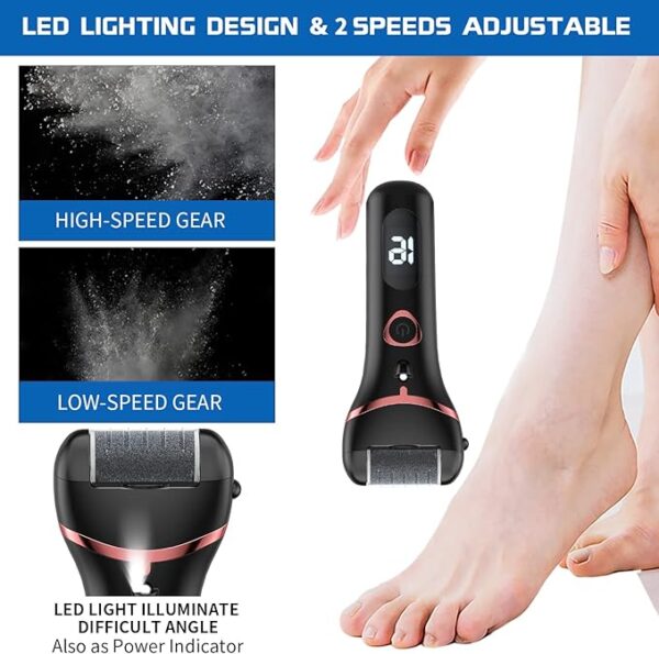 Electric Foot Callus Remover, Rechargeable Portable Electronic Foot File Pedicure Kits, Waterproof Foot Scrubber File, Professional Pedicure Tools, Foot Care for Dead Skin Ideal Gift, 3 Rollers - Image 6