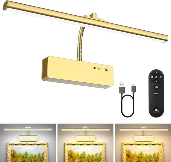 Now Only $7.79 -- Was $29.99 🔥 Prime + Code 33P2274G + Coupon Picture Light with Remote, 15.35inch Wireless Rechargeable Battery Wall Light for Paintings, 3 Colors Paintings Light