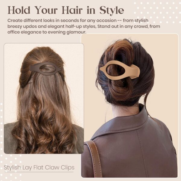 6 PCS Large Flat Hair Clips for Women Girls, French Concord Lay Down Claw Clips for Thick Thin Hair, Comfortable Curved Flat Clips, Matte Non-slip Strong Hold Hair Accessories, Brown - Image 3