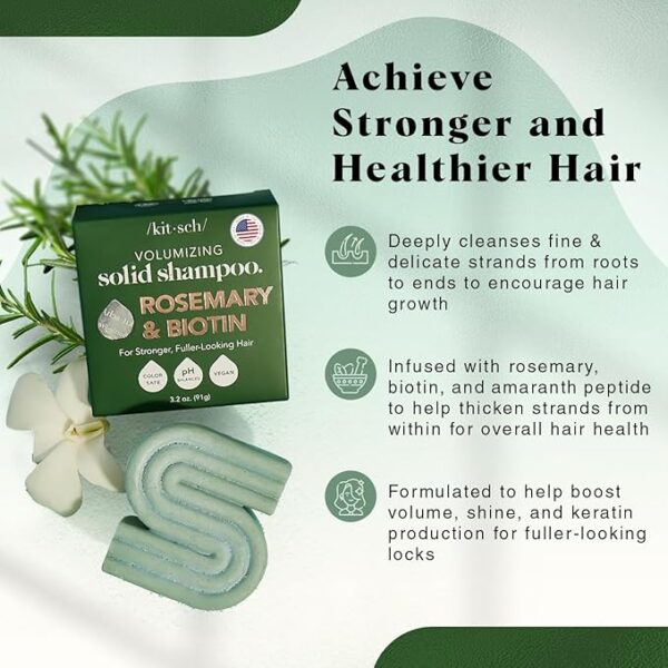 Kitsch Rosemary & Biotin Volumizing Natural Shampoo Bar | Strengthening & Thickening Shampoo for All Hair Types, Made in USA, Vegan, Paraben Sulfate & Cruelty Free Soap - Image 2