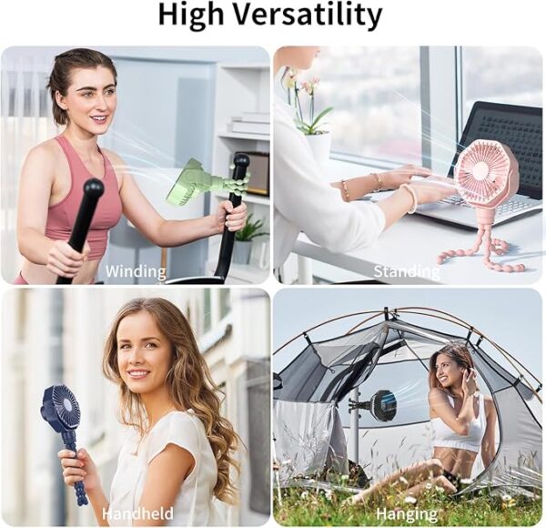 Portable Stroller Fan With Flexible Tripod, 3 Speeds Rechargeable Handheld Personal, 360 Rotate Battery Operated Clip On for Car Seat Crib Bike Treadmill Black - Image 4